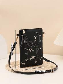 1 pezzo Set di borsa a tracolla e portafoglio da donna, nuova borsa a spalla da donna in pelle PU con decorazione ricamata a foglie e fiori, stile minimalista casual da college, pochette telefonica con nappine, leggera busta, portafoglio e borsa da donna, borsa a tracolla, regalo per lei, portafoglio mini, borsa rosa, regalo