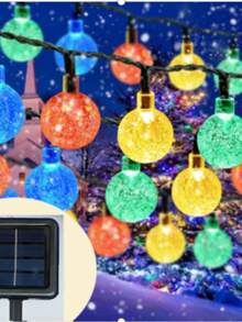 Solar-Powered Crystal Globe String Lights - 20/30/50/100/200 LED, 16.4/22.9/39.3ft Outdoor Decor For Halloween, Christmas, Thanksgiving, Weddings & Garden Parties - Warm White, Colorful & Single White Options, IP44 Waterproof