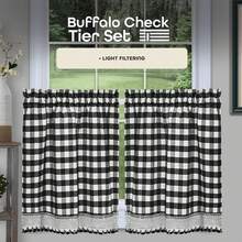 Achim Home Furnishings Buffalo - Cortina de Cuadros para Ventana, Par de bandejas, Blanco/Negro, Tier Pair 58 x 24, 1 - Amarillo y blanco - Ver 2
