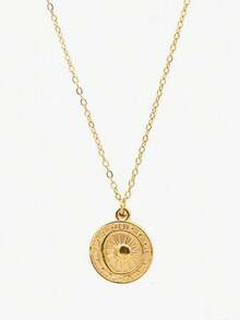 1pc Stainless Steel Minimalist Gold Crescent Moon, Star And Sun Shaped Round Pendant Necklace, Suitable As Gift For Best Friend