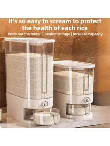 10kg (22lb) Rice Dispenser Cereal Container / Cereal Keeper With Measuring Cup, Airtight Food Storage Container With Built-In Insect Repellent Box, Automatic Locking Lid, Keep Rice, Flour, Grains Fresh - Transparent 20 Catties - View 2
