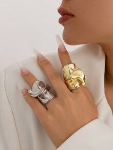Bold Punk-Inspired Geometric Joint Ring For Women - Alloy, Perfect For Everyday & Party Wear - White K - View 3