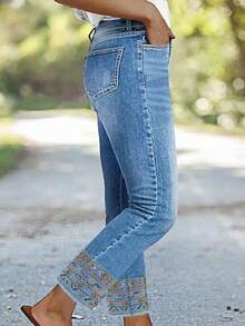 Ombre    Pocket  Zipper  Button    Women's Plus Size Jeans  Daily  School  Vacation  Office  Home  Holiday    Autumn And Winter  Solid Color Pocket With Zipper  High-Waisted Slim-Fit Washed Tapered Pants - Rửa nhẹ - Xem 2