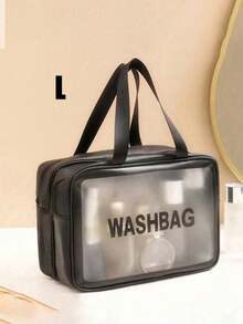 1 pièce Sac de toilette noir en PU à séparation sèche et humide, transparent et imperméable, à double couche, grande capacité, multifonction, sac de rangement pour le maquillage, sac de sport et de natation portable pour hommes et femmes