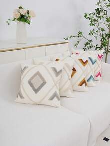 1pc Large Plaid Rhombus Pattern Pillow Cover, Bohemian Canvas Tufted Embroidered Cord Craft, Bedroom Room Bed Decor Cushion Cover, Nordic Daily Home Living Room Sofa Car Pillow Case, Holiday Party Outdoor Garden Textile Decorative Pillowcase, Multi-Color, All Season, Without Insert, 30*50cm 45*45cm