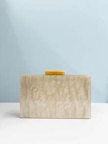 优雅女士亚克力星空单肩链条包、派对礼服手拿包、欧美风格迷你化妆包、新娘小手提包 - 杏色 - 查看 2