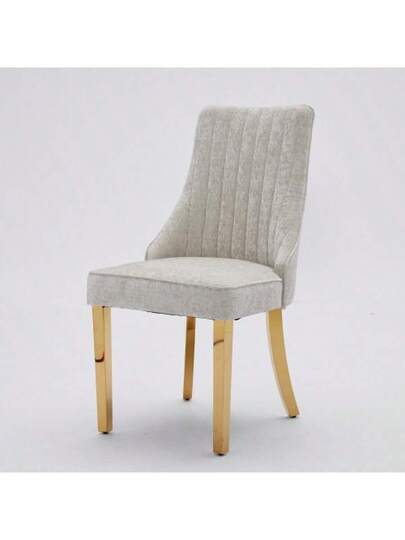 Rayon Cloth Flocking Linen Dining Chairs Channel Kitchen Dinner Stoel Comfy Fabric Upholstered Accent Room Curved Solid Wood Legs,Set Of (Beige), DE1847BG view 7