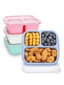 1 件 4 格便当盒、零食容器、便当盒、食品储存容器、可重复使用、餐食准备午餐容器、轻便、可堆叠、微波炉、冰柜、洗碗机、便当盒、易于包装各种零食和水果，可轻松放入背包或午餐袋 - 彩色 - 查看 12