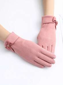 1pc Women's Warm Fleece Gloves - Fashion Bow Decor Fleece Touchscreen Gloves For Winter - Multicolor - View 9