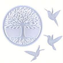 Tree Of Life Wall Decorations, Complete With Hummingbird Silicone Resin Molds, Glitter Resin Casting Mold Sets, Home Living Room Decorations, Allowing Glitter, Metallic Powders And A Variety Of Resin Colors To Create Customized Wall Art With A Three-Dimensional Effect - trắng - Xem 9