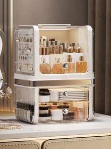 Premium Clear Makeup Storage Box - Dust-Proof Cosmetic Storage Cabinet, Suitable For Skincare, Lipstick Etc. - Large Capacity, Independent Design - Ideal For Beauty Salon, Bedroom, Vanity, Cosmetic Store, Cosmetic Cabinet | Modern Aesthetics | Durable PET, Cosmetic Storage Cabinet