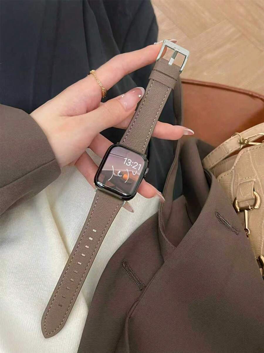 客製化柔軟人造皮革錶帶,適用於 AppleWatch 女款運動系列,尺寸 38mm、40mm、41mm、42mm、44mm、45mm、46mm、49mm,相容 AppleWatch Series 10/%/8/7/6/5/4/3/2/1 SE Ultra - 咖啡棕銀 - 查看 1