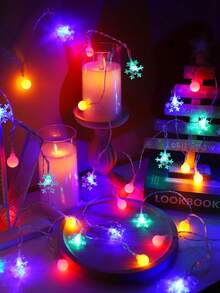 1pc 1.5/3/6m Snowflake&White Ball Christmas Decoration LED Light String, Christmas Indoor Decoration Snowflake Light String, Christmas Tree Decoration Light, Winter House Room Wall Decor Light String, Home Bedroom Decor Snowflake String Lights