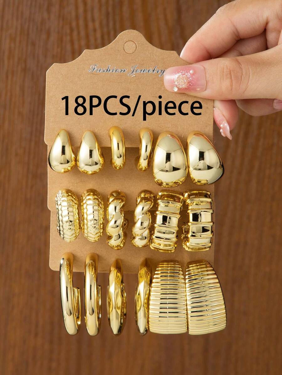 6/18pcs Elegant Geometric Earrings Set - Water Drop, Smooth C, Twisted C Designs, Chic & Stylish Jewelry Gift For Relatives, Friends, Couples, Holidays