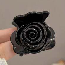 1PC4.5cm Medium European And American Personality Beige Rose Medium Hairpin Temperament Hairpin Female Hairpin Shark Clip Hairpin Hair Accessories - 4055-3-黑玫瑰花中發抓 - 查看 1