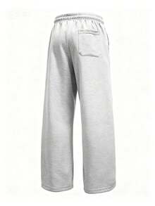 Blueplus Men's Casual Solid Color Elastic Drawstring Sports Pants,Baggy Gym Sweat Pants,Simple Men's Jogging Pants,All Season,Men Fall Clothes,Winter Men's Clothing - 淺灰色 - 查看 3