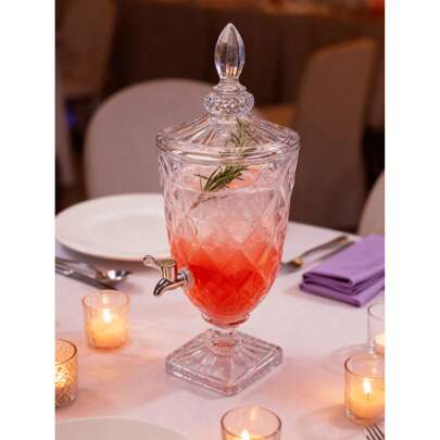 3L Transparent Glass Dispenser With Sunflower Pattern | Wide Mouth Jug With Tap For Punch, Cocktails, Juice | Wedding, Birthday & Garden Party Drink Server