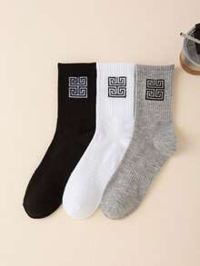 3 pares de calcetines de media caña de unicolor y estampado versátiles unisex