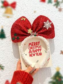 1pc Girl Hair Accessory Christmas Headband Cute Red Bow Hairband For Autumn And Winter Photo Shoots, Suitable For Festive Parties And Christmas Photos