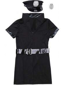 Women  Costume Officer Cop Cosplay Uniform Outfit - 黑色 - 查看 9