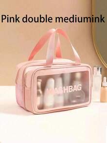 1 pièce Sac de toilette noir en PU à séparation sèche et humide, transparent et imperméable, à double couche, grande capacité, multifonction, sac de rangement pour le maquillage, sac de sport et de natation portable pour hommes et femmes