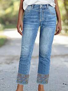 Ombre    Pocket  Zipper  Button    Women's Plus Size Jeans  Daily  School  Vacation  Office  Home  Holiday    Autumn And Winter  Solid Color Pocket With Zipper  High-Waisted Slim-Fit Washed Tapered Pants - Rửa nhẹ - Xem 10