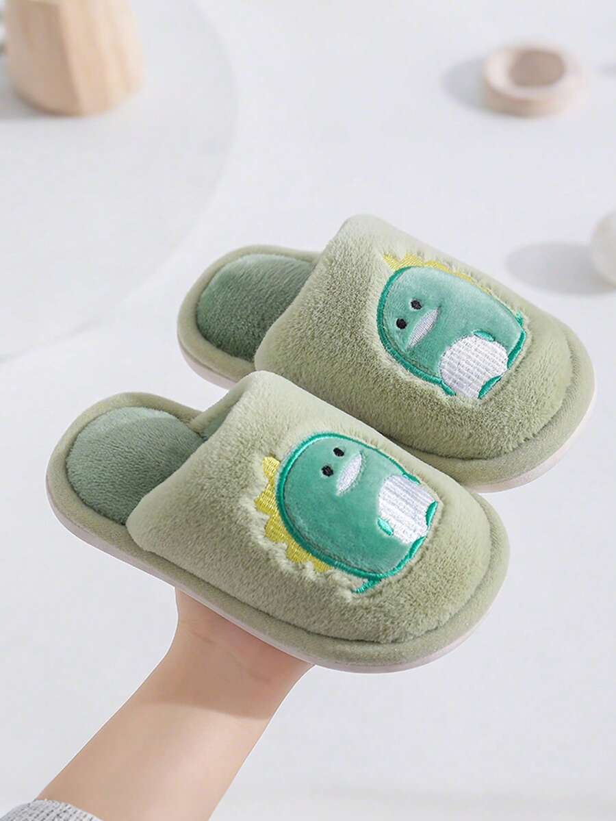 1雙時尚可愛卡通獨角獸刺繡裝飾保暖拖鞋，適合兒童