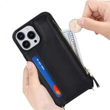 For IPhone 13 Pro Max Wallet Case With Card Holder For Women,For IPhone 12 Pro Max Case With Strap,Crossbody And Wristlet Zipper Pocket Phone Cover-Black{"Color_name":"L5-Black"} - 多色24 - 查看 5