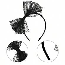 Women Neon Lace Bow Headband 80s Costume Headwear Lace Bow Hair Accessory For 1980s Theme Party Halloween Hair Hoop