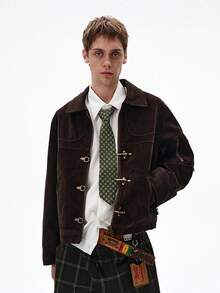 American High-End Deconstruction Splicing Airplane Buckle Short Jacket For Men And Women, Autumn And Winter Retro Vintage Distressed Suede Jacket - màu nâu - Xem 2