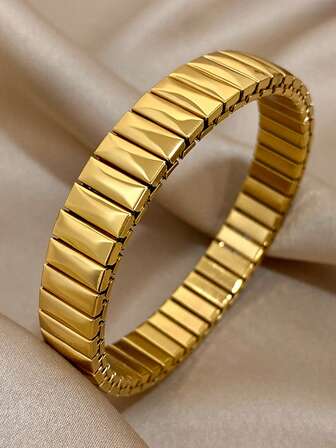 1 件 18K 镀金不锈钢矩形表带弹性手镯，男女皆宜，简约现代珠宝圣诞节感恩节万圣节婚礼狂欢/舞会/派对/日常配饰周年纪念情人节波西米亚风珠宝生日伴娘礼物
