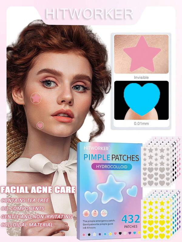 432 قطعة من رقع الهيدروجيل من هيتوركر - رقع وجه شفافة وخفيفة جدًا ومقاومة للماء وسهلة الاستخدام لعلاج البثور والندبات، بتصميم نجمي مميز، مناسبة لجميع أنواع البشرة، نهاية شفافة، رقع للبثور | ملصقات بشكل نجمي | رقع لتغطية الندبات بالهيدروجيل