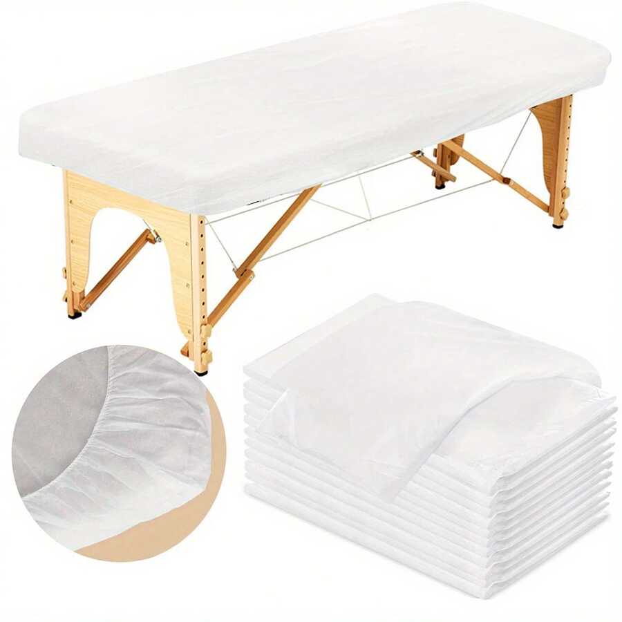 10 piezas Noverlife Sábanas desechables ajustadas para mesa de masaje de 90 x 210 cm, Cubiertas para cama de spa, Tela no tejida transpirable, Cubierta protectora desechable para mesa de masaje, Uso único para tratamientos de belleza, faciales y cuidado de la piel en salones - Blanco - Ver 1