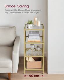 Bathroom Storage Shelf, Tempered Glass Storage Rack, 4-Tier Storage Unit, Sturdy, Easy To Assemble, For Living Room, Bedroom, Office, Golden - White - View 3