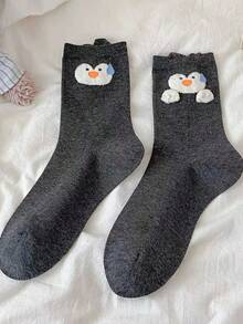 1/4 双可爱卡通企鹅百搭舒适中筒袜，秋冬圣诞礼物 - 彩色 - 查看 17