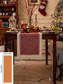 1 pieza Camino de mesa navideño rojo con diseño geométrico jacquard, decoración navideña de granja vintage con flecos, adecuado para Navidad, reuniones familiares, fiestas de hotel, cenas de boda, decoración de mesa de comedor, decoración del hogar, decoración del ambiente navideño, Feliz Navidad - Rojo - Ver 18