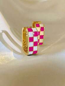 1 Pair Copper 14K Gold Plated Chessboard Hoop Earrings, Thickness 0.03μ - Nhiều màu 5 - Xem 1