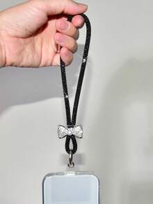 1条奢华水钻珍珠蝴蝶结装饰手机挂绳，创意全水钻钥匙扣吊坠，时尚多彩闪亮腕带，短款手持耐用防丢通用智能手机腕带，适合女性日常、约会、度假、旅行、工作，是送给母亲和女友的绝佳生日礼物 - 彩色 - 查看 6