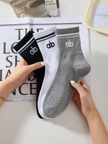 3 Pairs Women's Solid Color Sports Socks Yoga Mid-Calf Socks, Casual Minimalist Style, Comfortable & Soft, Unisex Couples Design, All Season - 彩色 - 查看 8