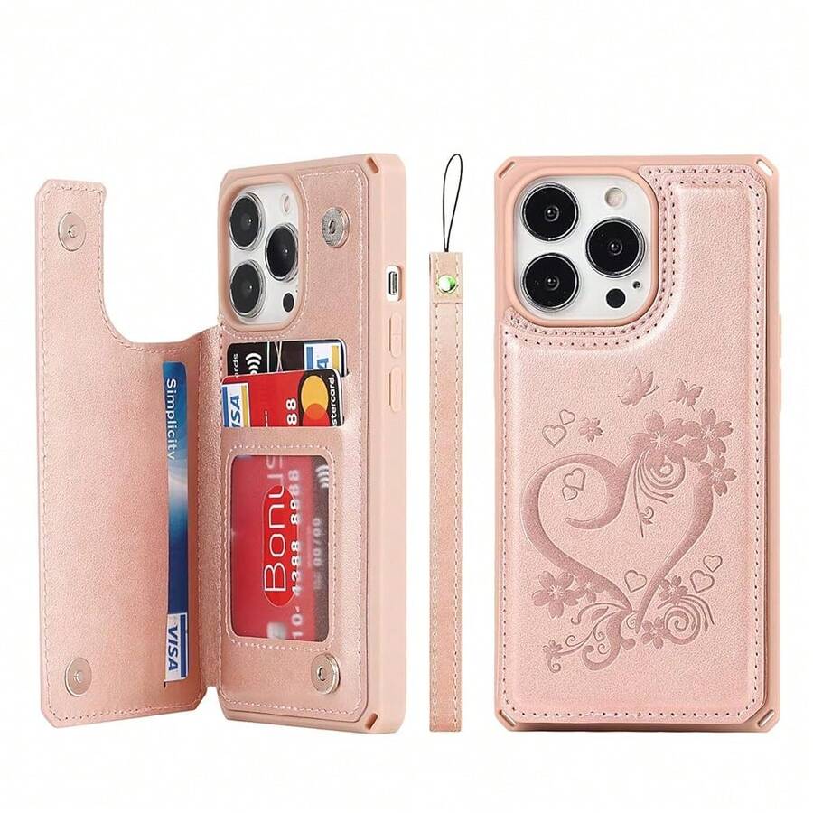 For IPhone 13 Pro Max Case With Card Holder, Wallet Case For Women Men, For IPhone 13 Pro Max Phone Case With Stand & Strap,Leather Shockproof Protective Case Cover- Rose Gold{"Color_name":"E-Rosegold"} - 多色17 - 查看 1