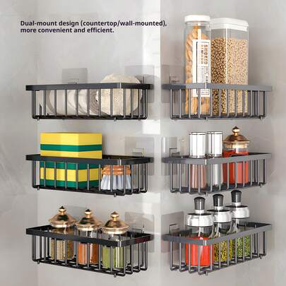 قطعة واحدة رف تخزين بالحوض المنزلي للمطبخ، رف تصريف قماش التخزين، رف توابل منزلي بدون ثقب، سلة تخزين معلقة على الحائط مناسبة لاكسسوارات المطبخ والحمام، تخزين المطبخ، السفر، ديكور المنزل