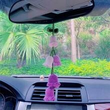 Mix Colorful Cute Crochet Flower Hanging Car Accessories For Women Rear View Mirror,Hand Knitted Flower Decor For Car Mirror (Yellow-Orange-Green-White) - Trắng Tím - Xem 2