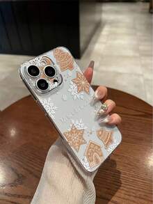 1pc Transparent Snowflake Gingerbread Man Painted Thick Shockproof Painted Phone Case Compatible With IPhone 17pro/17Air /17/17promax16/11/16pro/16plus/16promax/16e/15Promax/13/14/12/XS/XR/7G/8P, Compatible With Samsung Galaxy S25/S25PLUS/S25 Ultra/A16/A36/A26/A56/A50/A12/A32/A52