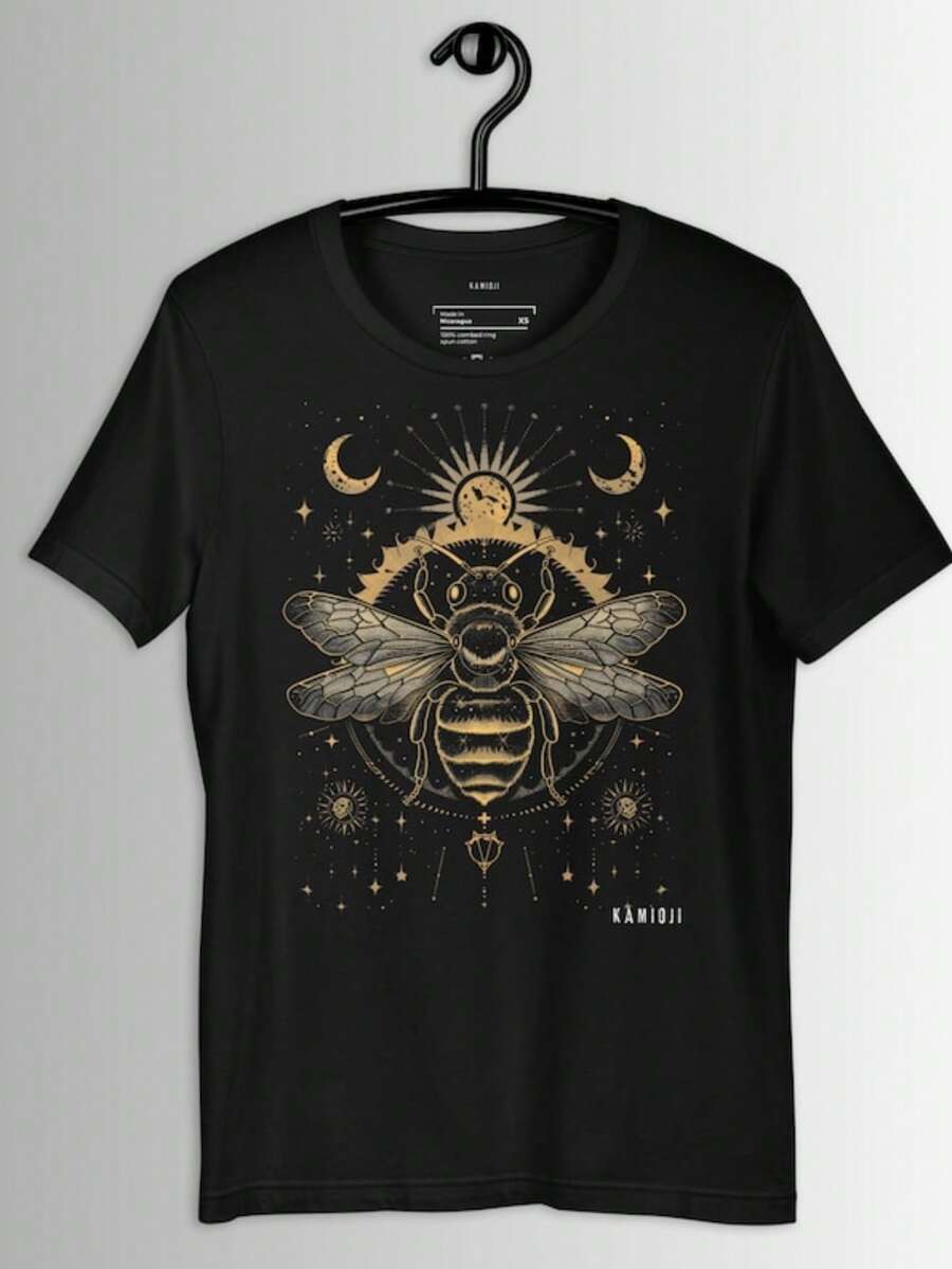 Celestial Bee T-Shirt_ Witchy Cottagecore Grunge Unisex Tee - màu đen - Xem 1