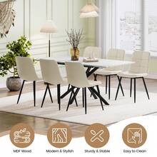 Jooli H Extendable Dining Table And Chairs Set Of 4, Easy Clean Rectangular Dining Table With Padded Chairs Durable Dining Furniture Set Suitable For Dining Room And Kitchen, White Marble Table With Linen Black Chairs - White Marble Table + Linen Black Chairs - View 9
