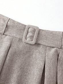 EARO 女士高腰修身灰色百搭优雅宽松日常通勤休闲设计松紧腰可调节腰带 A 字裙