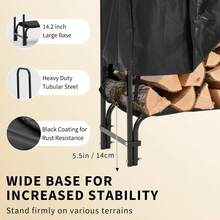Leñero de metal para exterior, leñero para exterior, leñero para exterior con funda impermeable, leñero para interior y exterior, color negro - Negro con funda - Ver 10