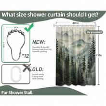 Green Forest Small Shower Curtain Stand Up Stall Shower Curtains Rv Narrow Nature Rustic Woodland Pine Tree Bathroom Decor, Waterproof Cloth Fabric With Hooks 48''W X 72''L{"Color_name":"Green","Size_name":"48\"Wx72\"L(Packof1)"} - 多色6 - 查看 6