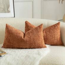 1pc Neutral Chenille Pillow Cover, Soft Textured Decorative Throw Pillow Case, Suitable For Sofa, Bed, Home Decor, 45 X 45 Cm - Orange - View 14