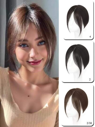 10英寸合成纤维女士假发，带刘海，自然蓬松轻盈，完美遮盖白发和稀疏刘海，发饰